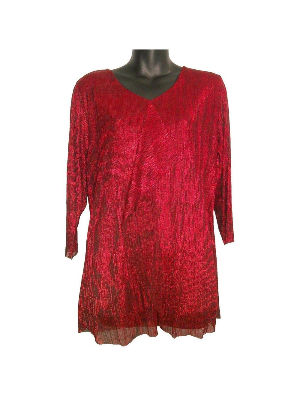 Christopher & Banks Red Shimmering V-Neck Long Sleeve Blouse Size 14W NEW